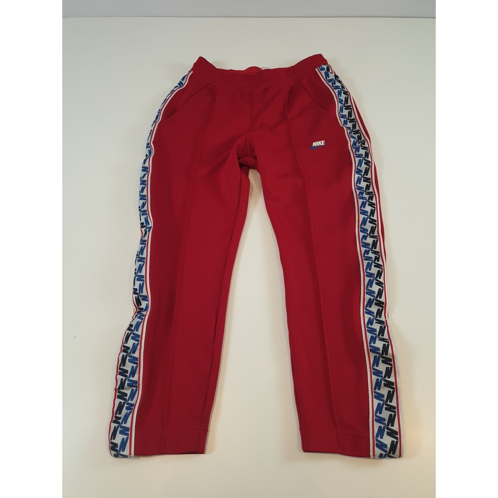 Nike Red Track Pants with Blue and White Accents